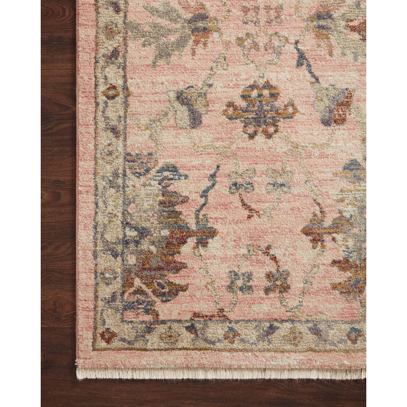 Tapis de couleur rose / brun en laine, Rectangle 6 pi 3 po x 9 pi