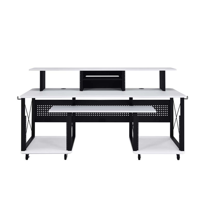 Bureau de musique rectangulaire 71,6 po avec plateau pour clavier Mehraan, Blanc/Noir