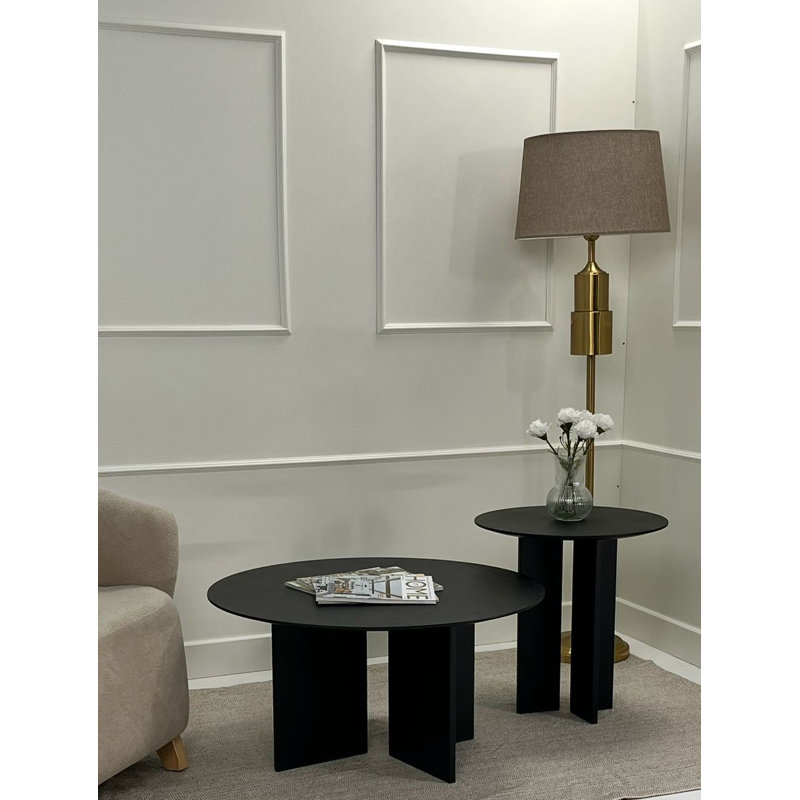 Modern Black Coffee Table Set (2 Pieces), Solid MDF, Large Table: 31.5 x 16.5 x 31.5 inches | Small Table: 19.7 x 17.7 x 19.7 inches | Durable 0.71-inch Thickness, Stylish Design for Living Room & Lounge Spaces