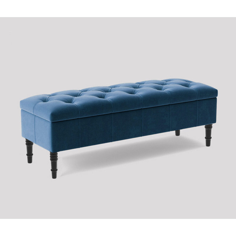Alyana 137cm Wide Tufted Rectangle Ottoman Storage Bench - Upholstery Velvet Shoes Bench with Turned Wooden Legs