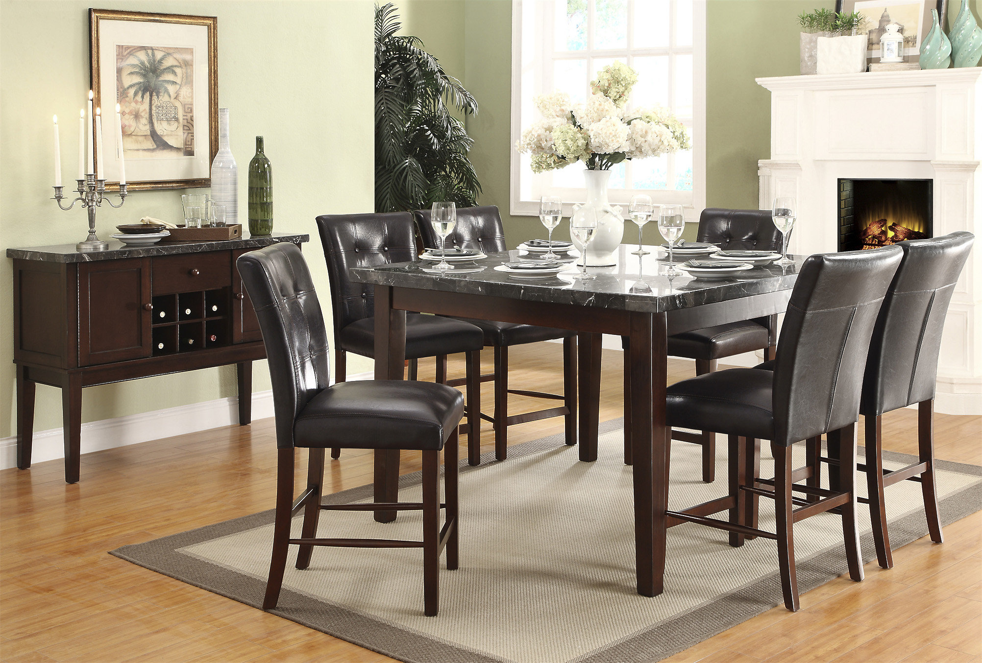 5-Piece Dining Room Set – Dark Cherry Finish Wooden Table with Functional Storage Drawers and 4 Upholstered Chenille Side Chairs, Modern Kitchen Furniture Set, Heavy Duty 5pc Dining Set main image 0