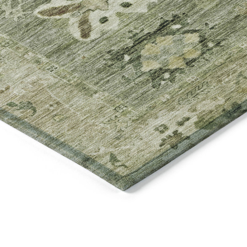 Machine Washable Indoor/Outdoor Xhevrie Sage Rug, Rectangle 8' x 10'
