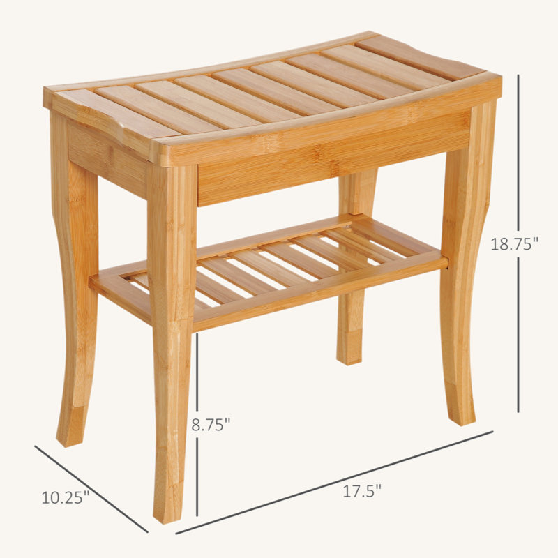 Harlowe Bamboo Shower Bench with Underneath Storage Shelf