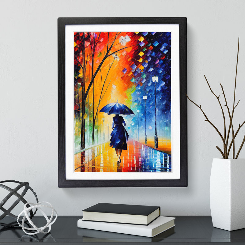 XV1022-5318X Woman With An Umbrella - Single Picture Frame Painting, 64cm H x 46cm W x 2cm D, Black