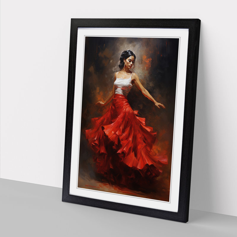 Flamenco Dancer Classicism - Single Picture Frame Print on Wood, 34cm H x 25cm W x 2cm D, Black