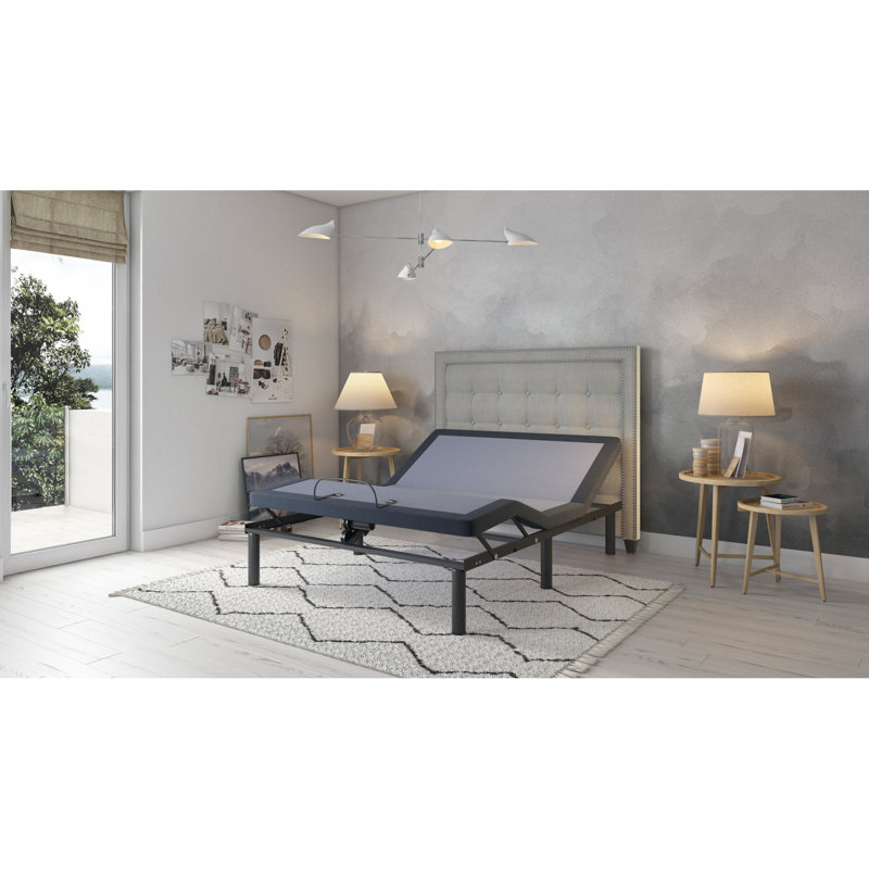 Queen-Size Adjustable Bed Base With Head And Foot Position Changing Function, Wireless Remote Control, 2 Ports, , 3 Preset Positions, & Massage, Led Underbed Lighting, Emergency Battery, Legs