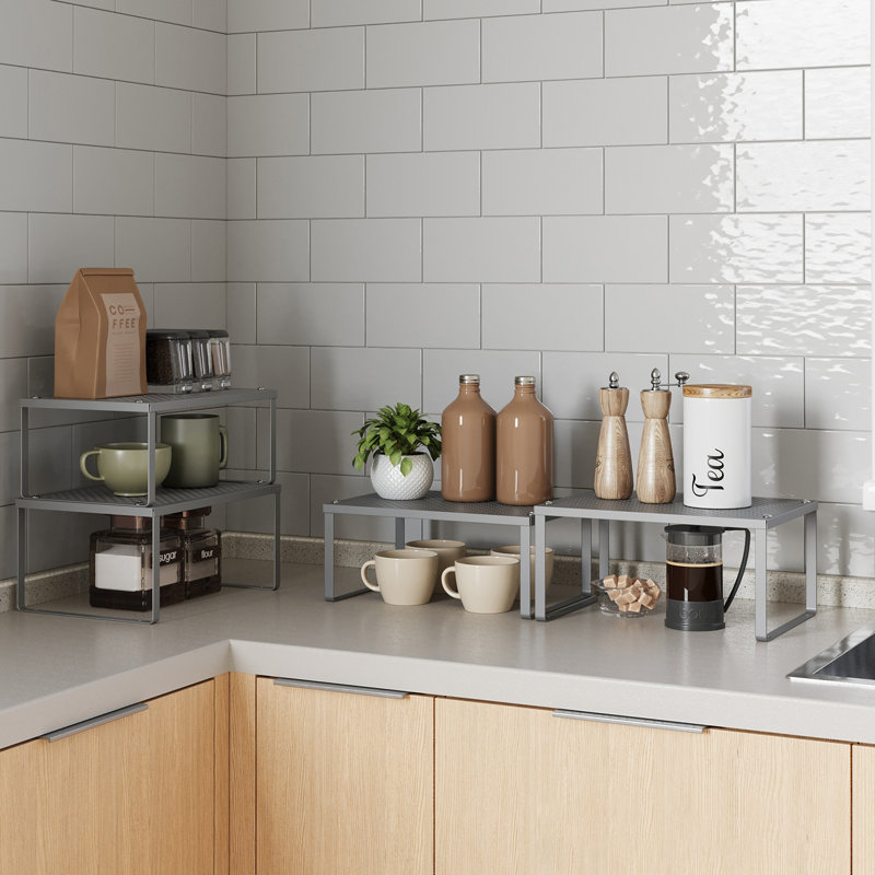 Stackable Cabinet Organizer Shelf, Silver