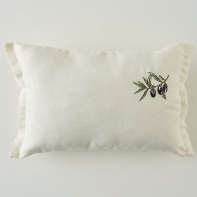 Housse de coussin olive brodée