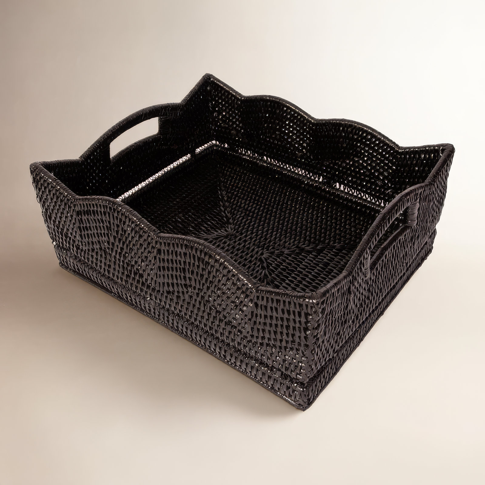 Landry Rattan Tray - Set of 1, 6" H x 14" W x 12" D, Tudor Black