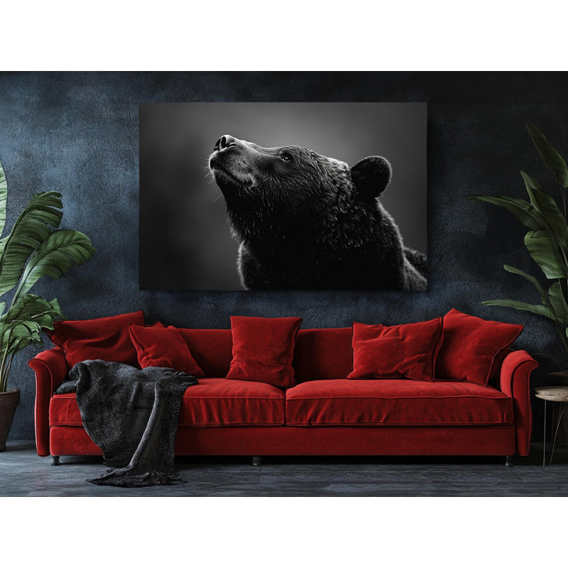 Reproduction sur toile de haute qualité en noir et blanc d'un ours - décoration murale fabriquée à la main - art élégant - cadeau - reproduction murale, reproduction de peinture