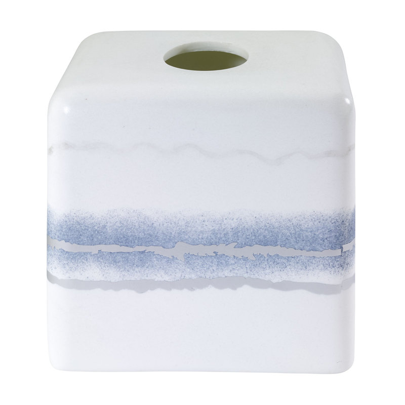 Matte White and Blue Marble Resin Tissue Box Cover
