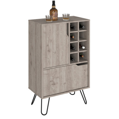 L Bar Cabinet, Eight Wine Cubbies, Two Cabinets With Single Door, Light Gray Finish