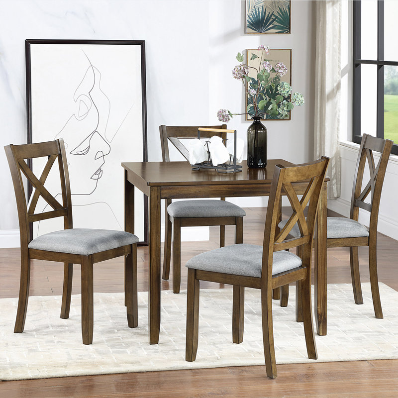 Ensemble de table de salle à manger 5 pièces, ensemble de salle à manger en bois pour 4 personnes, ensemble de table de cuisine à hauteur de comptoir avec table carrée et 4 chaises rembourrées pour les petits espaces