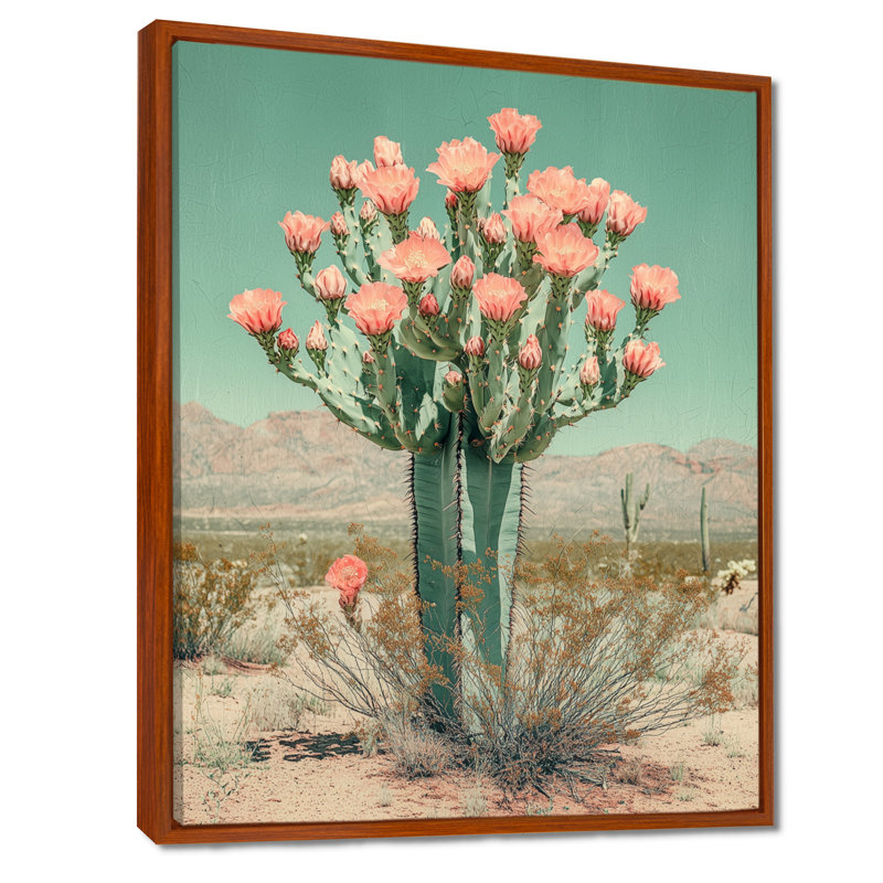 Margarit, cactus pastel en fleurs dans le désert I - Cactus, impressions encadrées, H 32 po x l 24 po, Brun