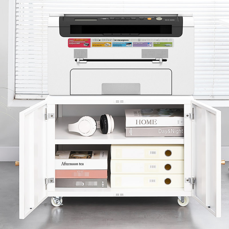 Support d'imprimante en métal blanc avec tables d'imprimante mobiles de rangement pour petits espaces avec porte-classeur réglable sur roulettes pour bureau à domicile