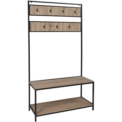 Bayleen 40.15"W Hall Tree And Clothes Rack with Storage Bench And 7 Hooks, Metal Frame