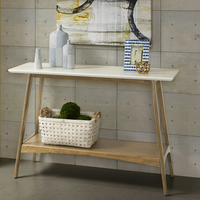 Mid-Century Console - Solid Wood Frame, Top & Extra Shelf Space All Storage, Natural