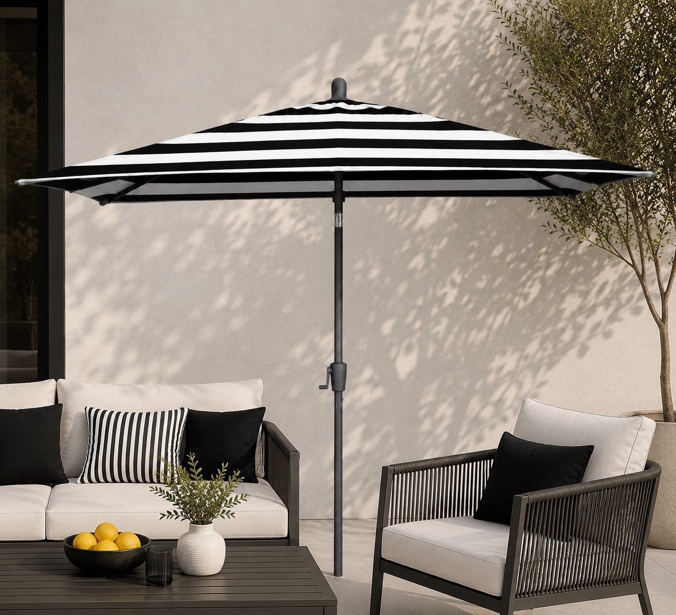 Olivier 116.7'' Outdoor Umbrella, Black Sapphire, Black Polyester Stripes