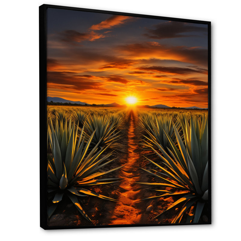 «Arabella Orange Green», art mexicain, tequila lever de soleil sur toile, H 20 po x l 12 po x P 1 po, Cadre flottant noir