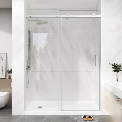49"-54" W x 76" H Single Sliding Frameless Shower Door in Brushed Nickel with 1/4" (6mm) Clear Tempered Glass