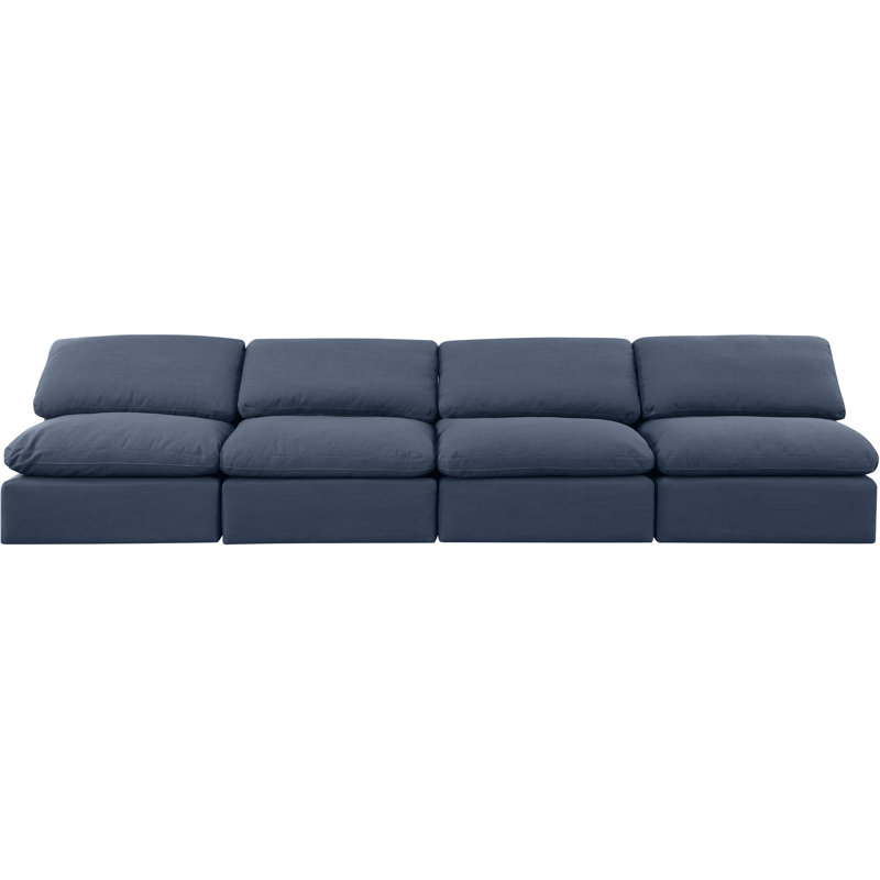 Canapé rembourré 140 po Itala, Tissu texturé en lin bleu marine
