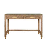 Two Drawer Desk in Wrapped Rope with Glass Top and Brass Foot Caps