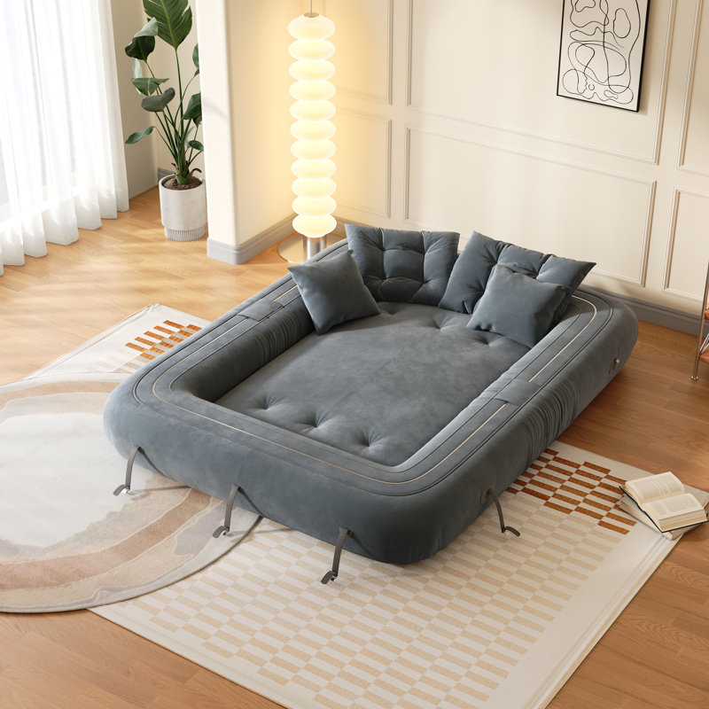 Anchondo Velvet Convertible Sleeper Sofa, 23.6" H x 68.5" W x 40.2" D, Gray