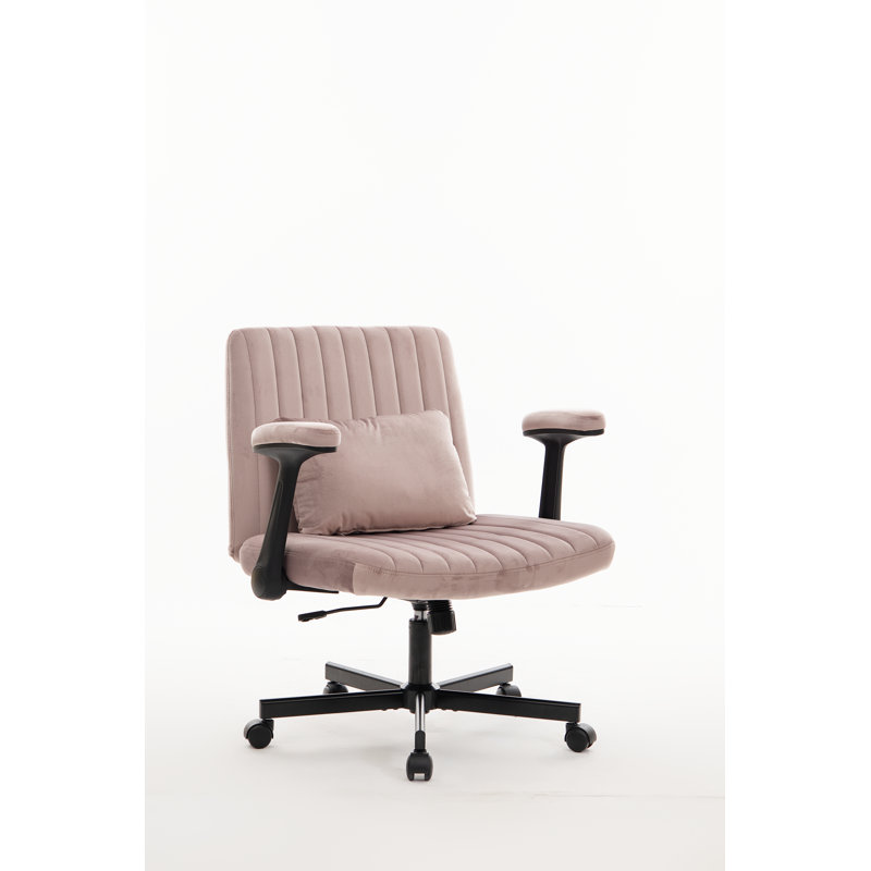 Pink Velvet Criss Cross Armrest Office Chair With Wheels – Adjustable Height, 360° Swivel, Comfortable For Home Office, Reading & Vanity