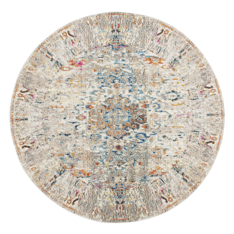 Felty Oriental Black/Gold Area Rug, Round 5'
