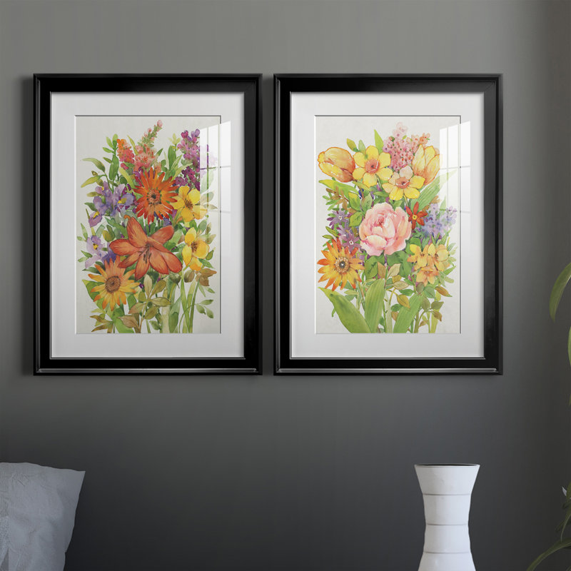 Floral Mix I, reproduction encadrée de qualité supérieure, prête à être accrochée, H 36,5 po x l 53 po x P 1 po, Cadre noir