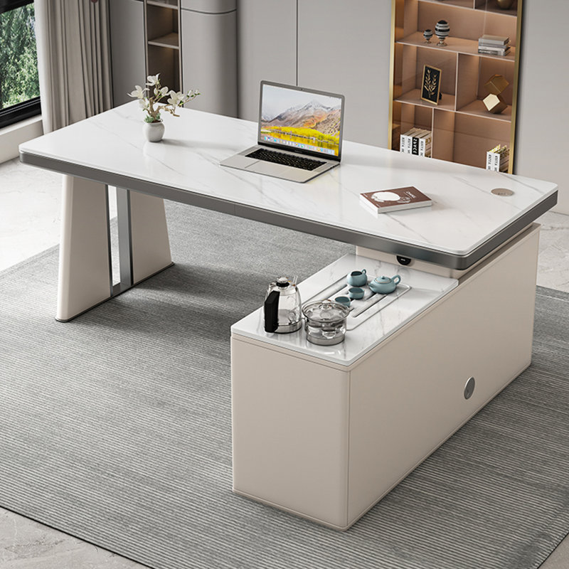Table basse / bureau de direction léger en L léger avec plateau en pierre frittée, H 29,53 po x l 70,87 po x P 51,18 po