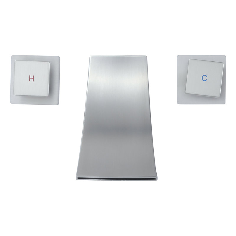 Robinet de lavabo de salle de bain à 3 trous à poignées doubles, Nickel brossé