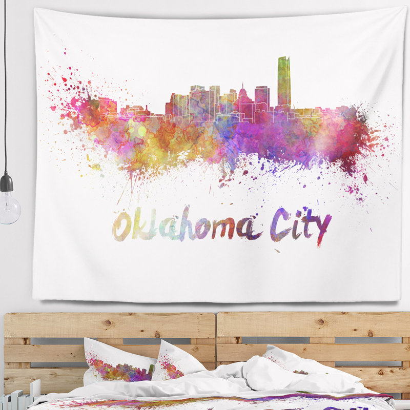 Tapisserie de l'oklahoma skyline Cityscape, H 32 po x l 39 po