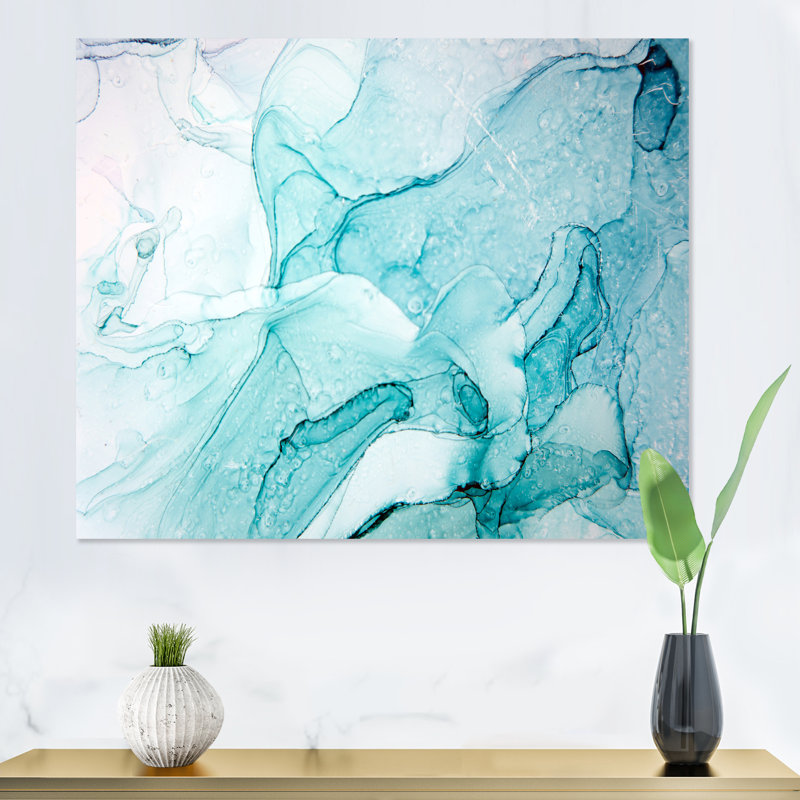 Turquoise Ink Universe - peinture sur toile, H 34 po x l 44 po, Toile tendue