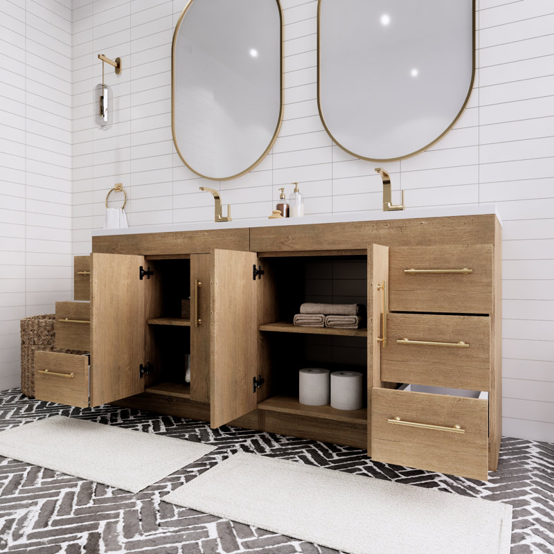 Spring 72" Double Bathroom Vanity Set, Teak Oak