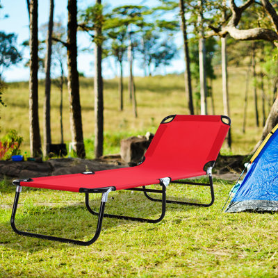 Outdoor Reclining Chair - Chaise Lounge With 5 Levels, Steel Frame, Red, For Sun Tanning In Patio And Beach Red Yard Recliner 5 Recline, Folding, Frame Sunbathing