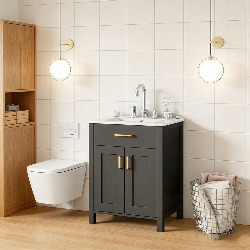 Meuble-lavabo avec lavabo et 2 portes à fermeture douce, Noir