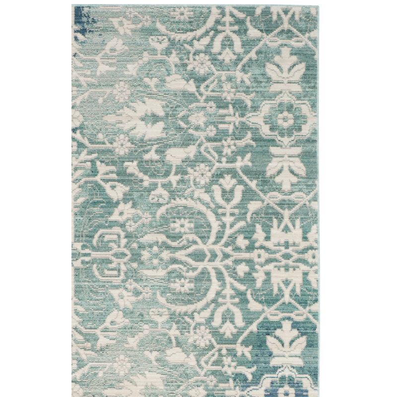 Tapis blanc / bleu Kashief, Tapis de couloir 2 pi 3 po x 8 pi