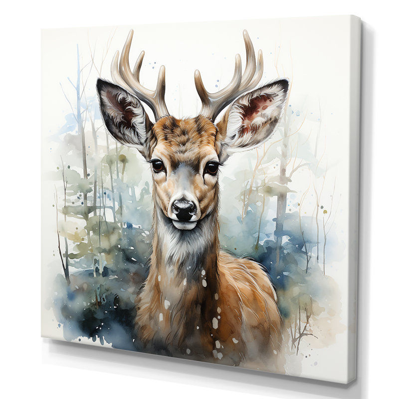 Portrait de cerf sauvage I - art mural cerf, Toile tendue, H 36 po x l 36 po x P 1,5 po