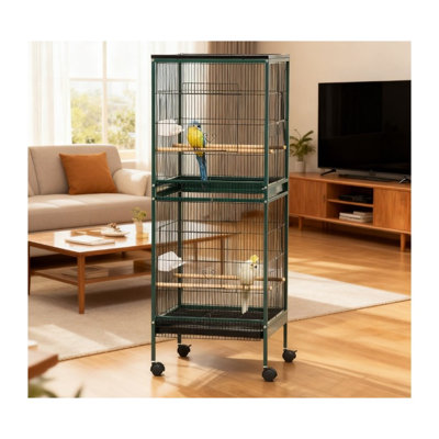 Grande volière d'oiseaux d'intérieur avec plusieurs portes, cage en acier et en bois pour perroquets et pinsons
