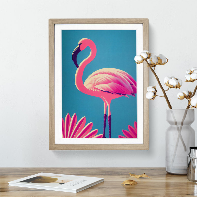 Opulent Flamingo - Framed Print, 64cm H x 46cm W x 2cm D, Oak
