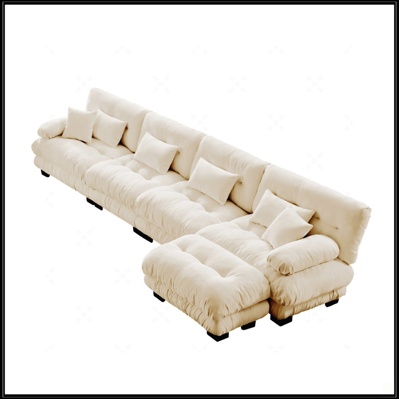 Canapé confortable à 4 places avec repose-pieds convertible Cloud, Café clair