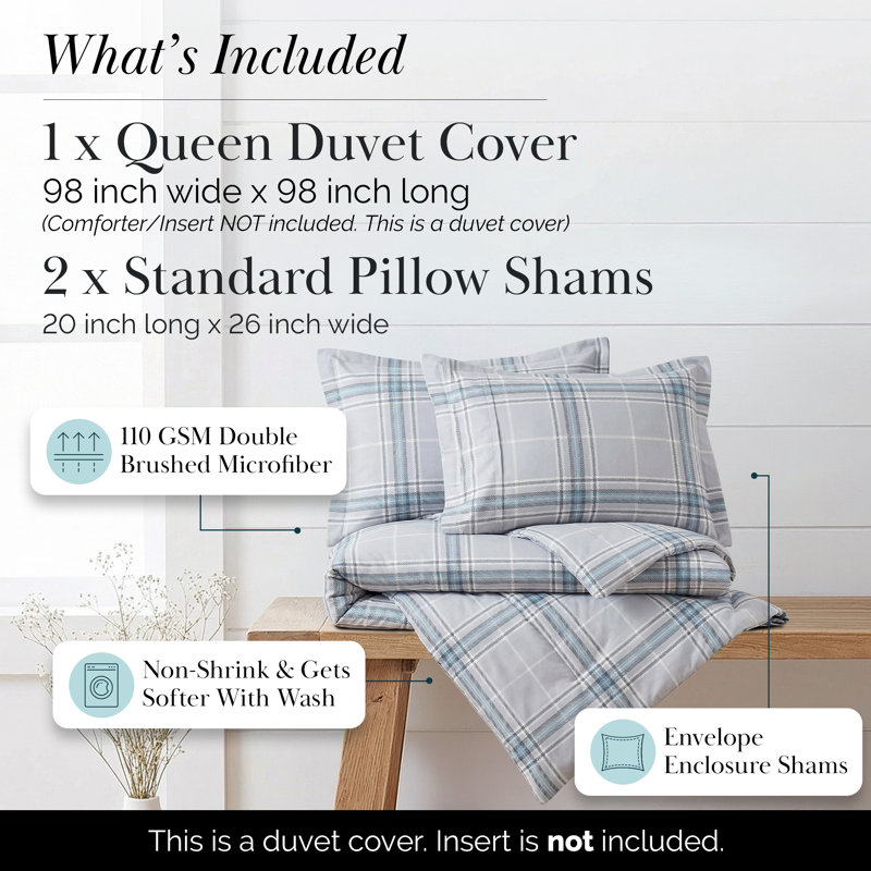Ensemble de housse de couette en microfibre à motif écossais Vilano par Southshore Fine linens, Gris carreauté