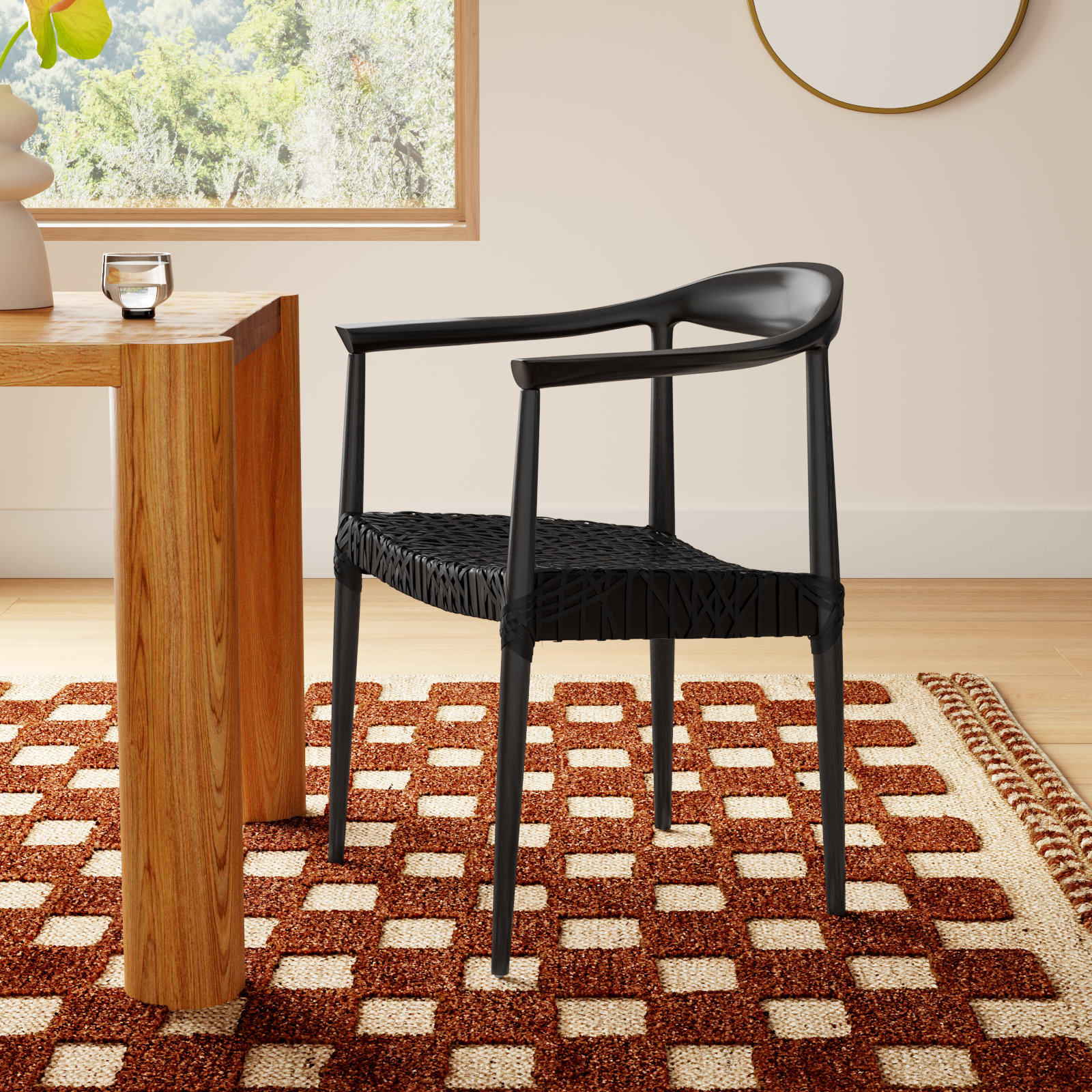 Kazbah Genuine Leather Dining Armchair, Black