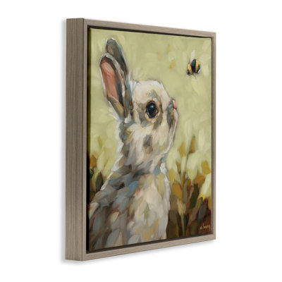 Bunny Eyeing Bumble Bee Framed Floater Canvas Wall Art by Andrea Lavery