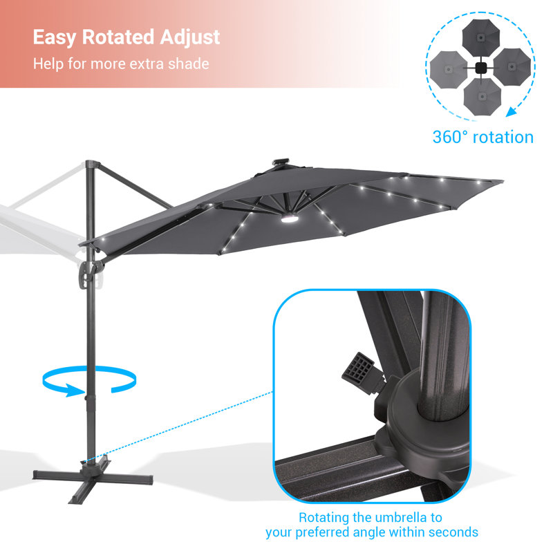 Arlmont & Co. Rojean 132'' Lighted Cantilever Umbrella | Wayfair