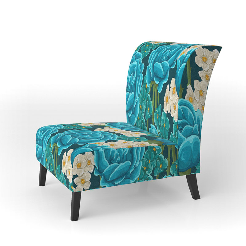 Brechta Vibrant Curve Design II - Velvet Upholstered Modern Slipper Chair, Teal/White