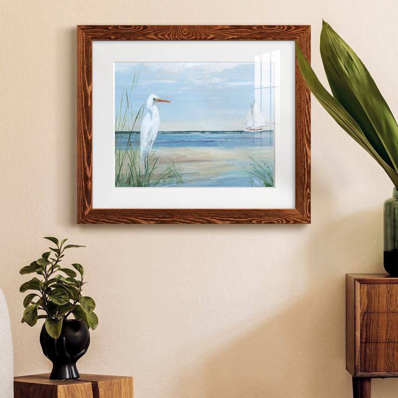 Summer Heron - peinture encadrée, H 20 po x l 17 po x P 1,5 po, Cadre en érable
