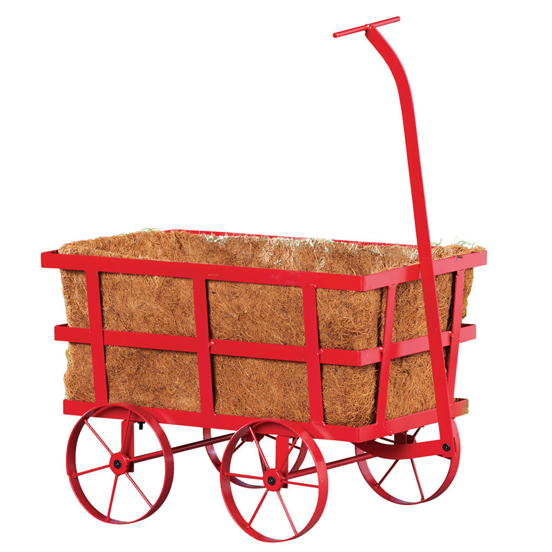 Red Metal Wagon Planter with Coco Liner