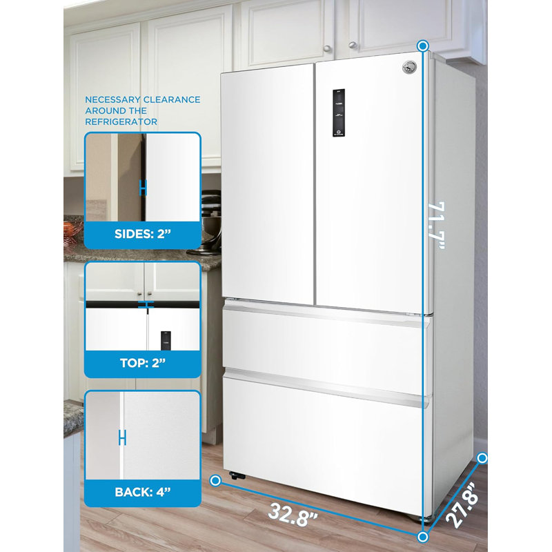 Commercial Cool 18.9 Cu. Ft. French Door Refrigerator, 33 Inch Wide Refrigerator with 2 Bottom Mount Freezer Drawers, Frost Free, LED Lighting, Digital Temperature Control, CCRF1890KW, White